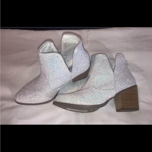 Glittery White Ankle Boots